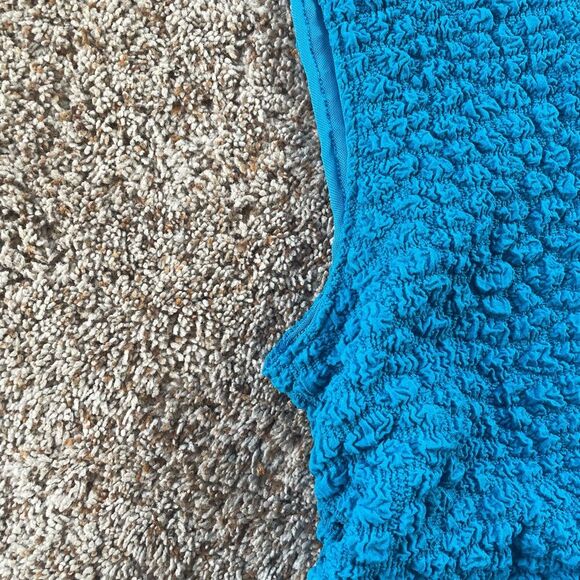 Anthropologie sinched Teal Textured Sleeveless Mini Dress tight at the bottom - Picture 7 of 12